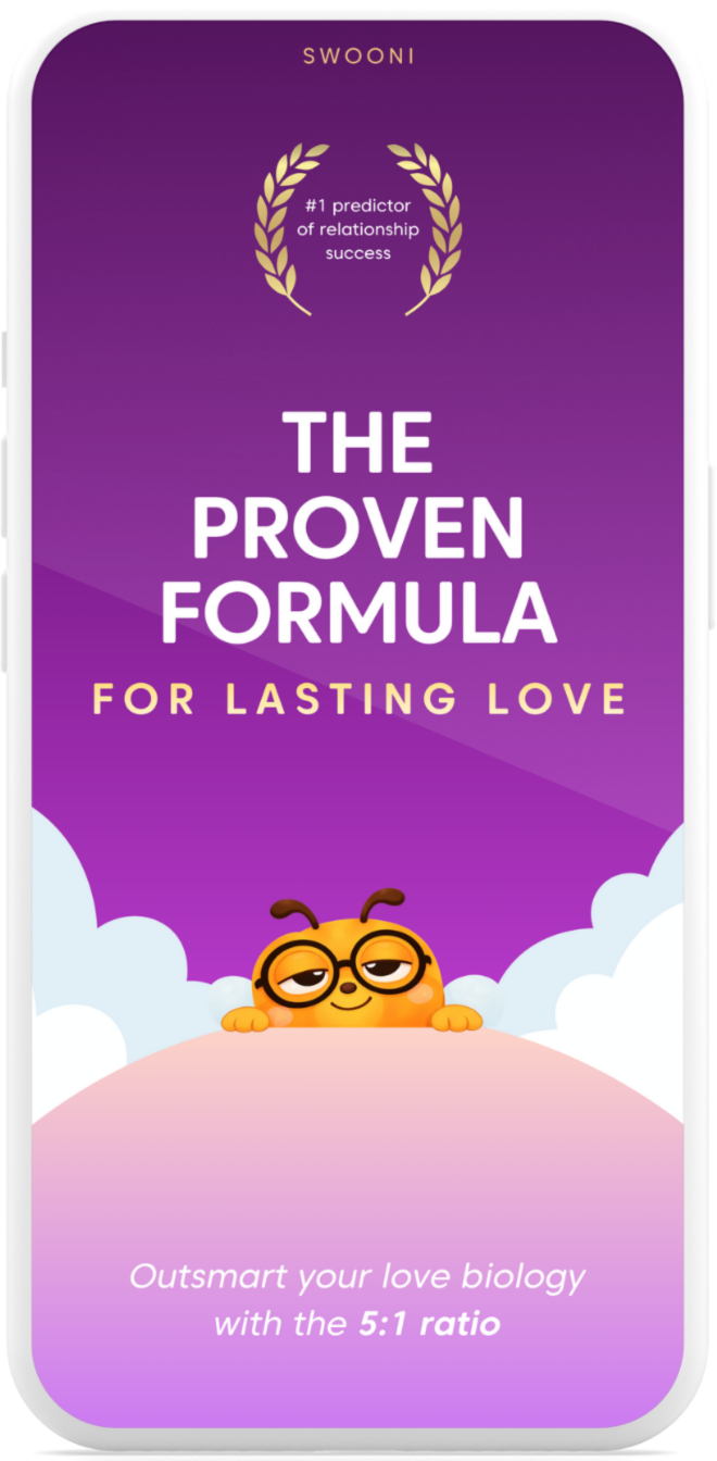 Swooni app graphic showing the proven formula for lasting love