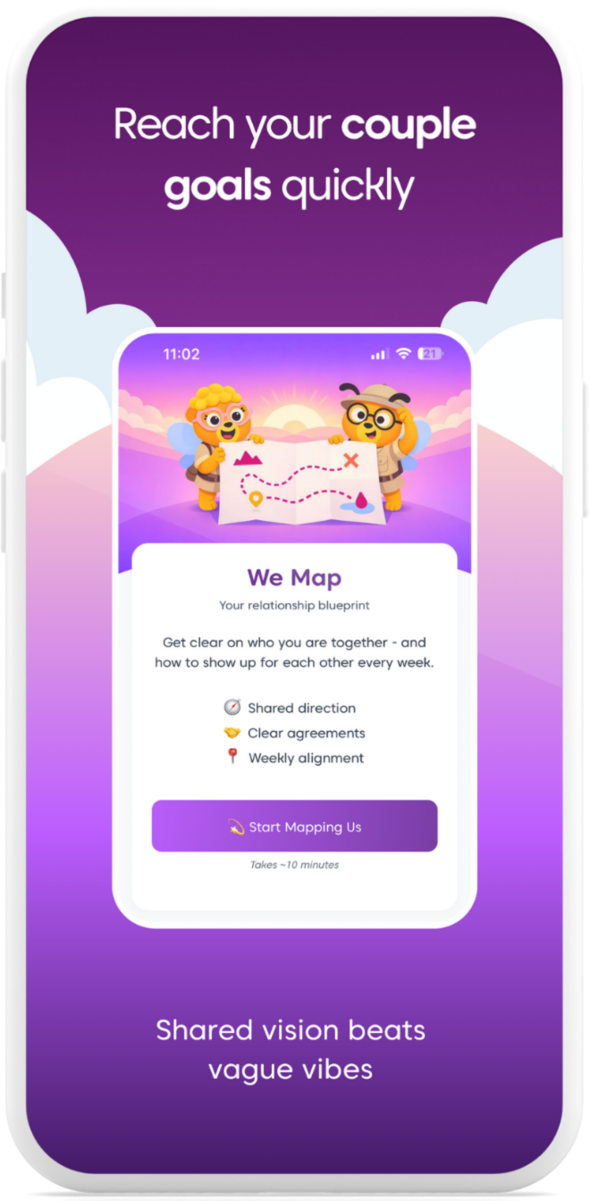 Swooni app graphic showing WeMap relationship goals