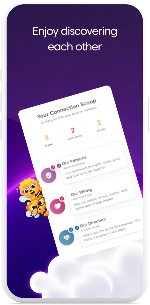 Swooni app graphic showing a connection scoop with couple goals