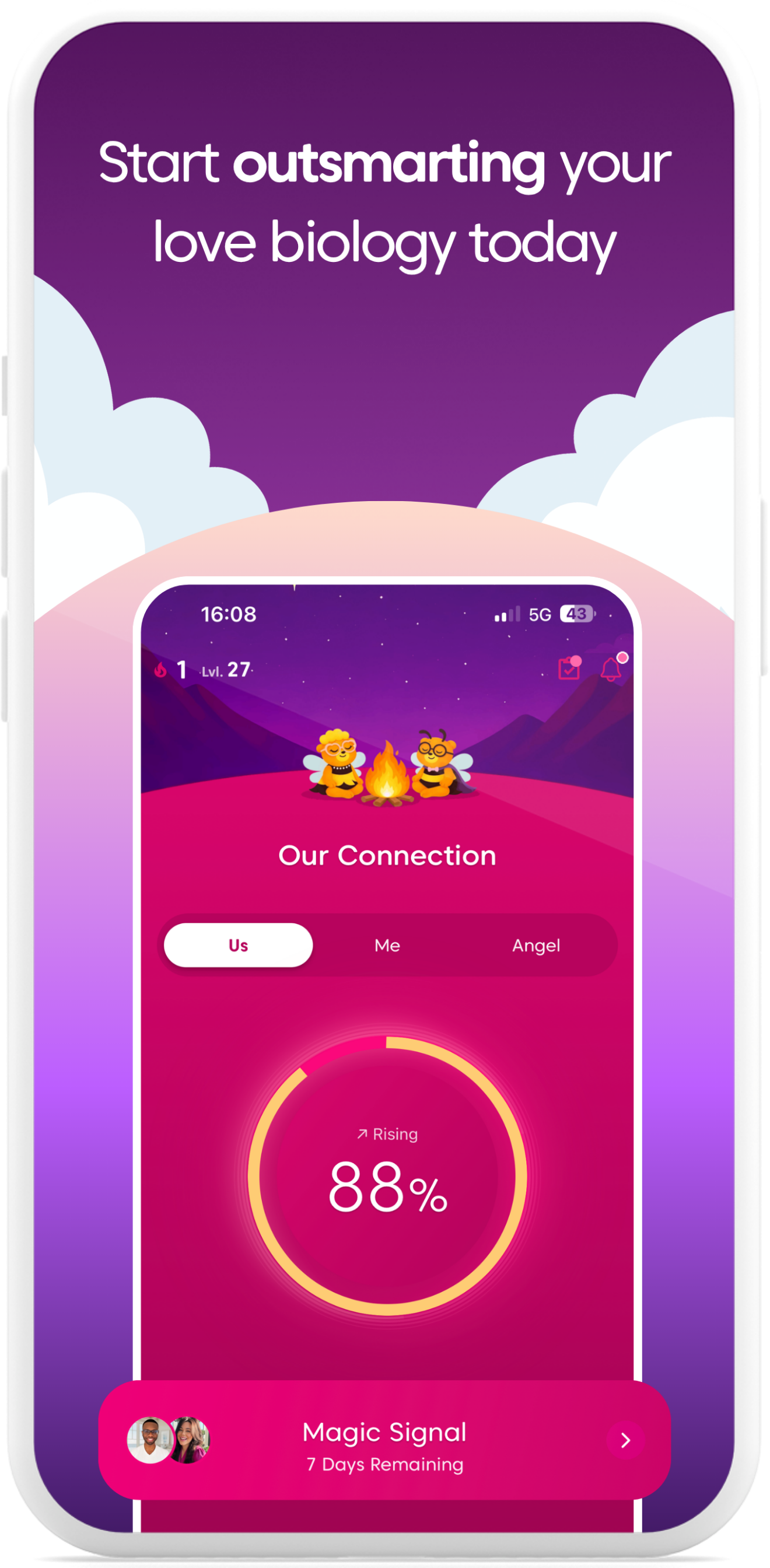 Swooni app graphic showing Magic Signal connection tracking