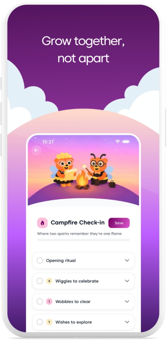 Swooni app graphic showing a couple check-in screen