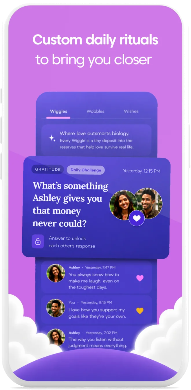Swooni phone graphic showing custom daily rituals that help couples feel closer