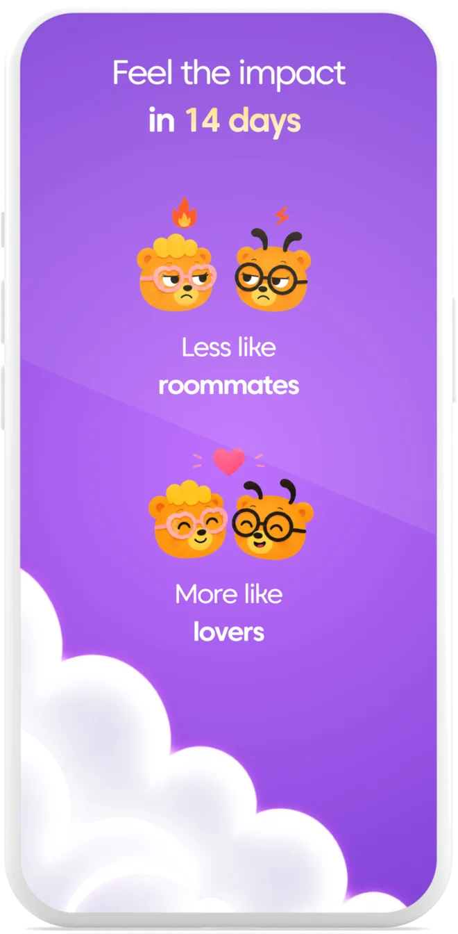 Swooni app graphic showing relationship impact in 14 days